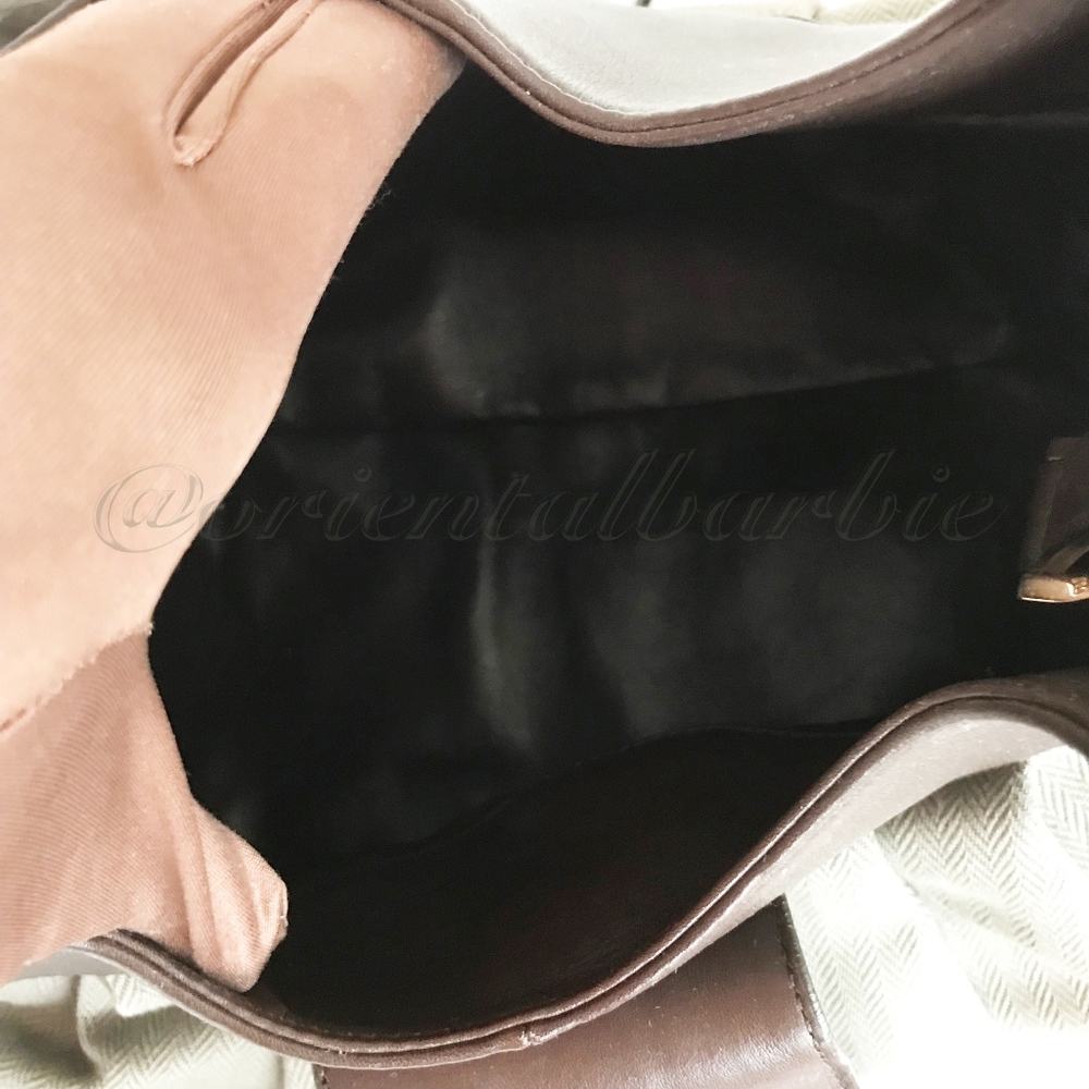 y2k vintage vhtf BVLGARI CHANDRA NEUTRAL CHVRON TAUPE CANVAS BROWN CALF LEATHER - Picture 8 of 8
